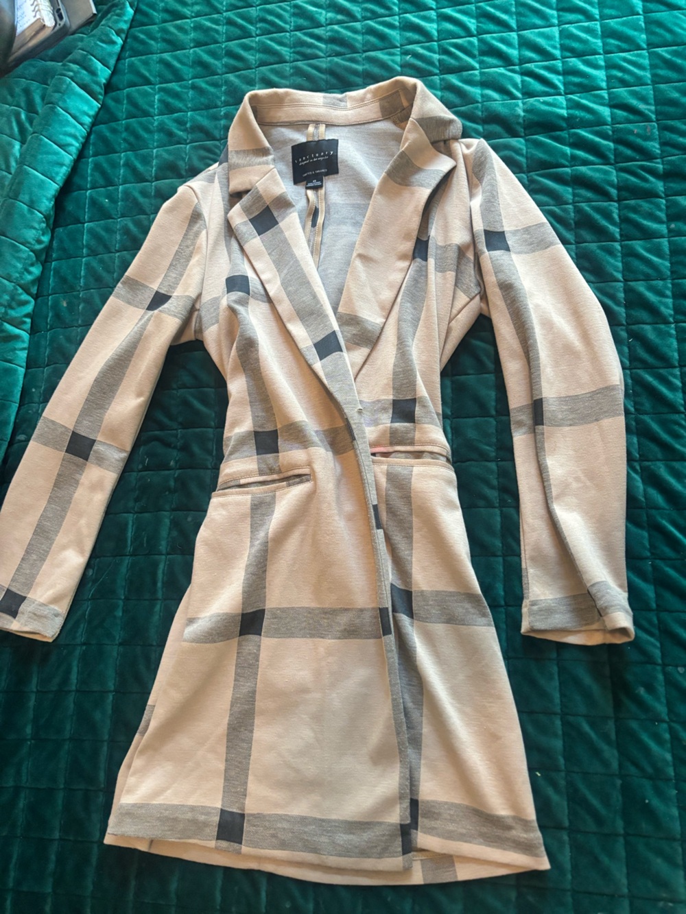 Sancuary tan and Black Plaid Trench coat with pockets